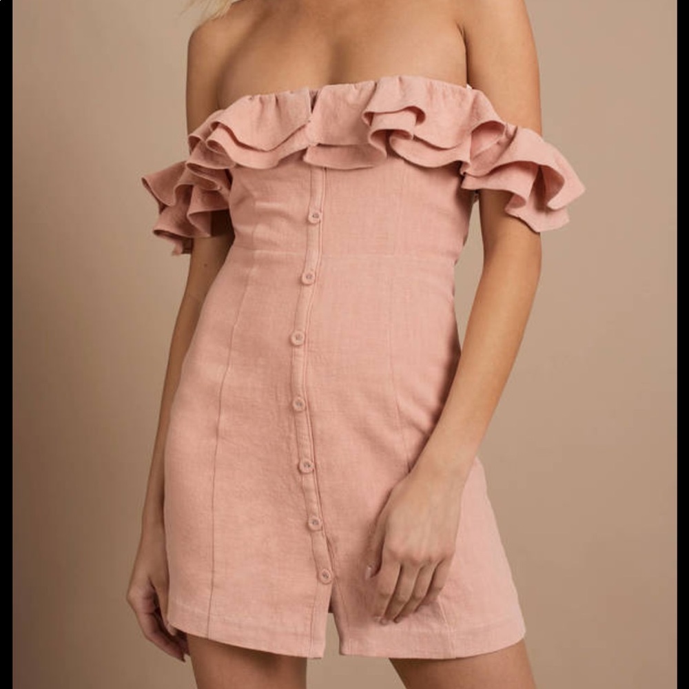 SAYLOR Off the Shoulder Coral Linen Dress